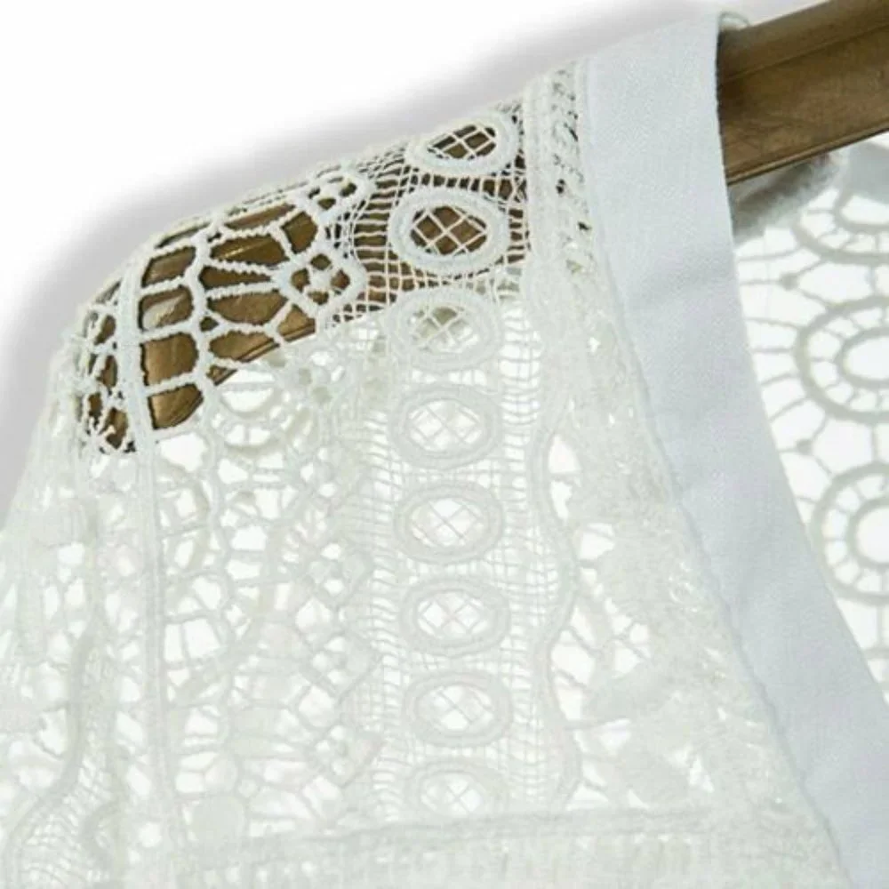 Boho White Lace Festival Button Front Blouse - Picture 8 of 10